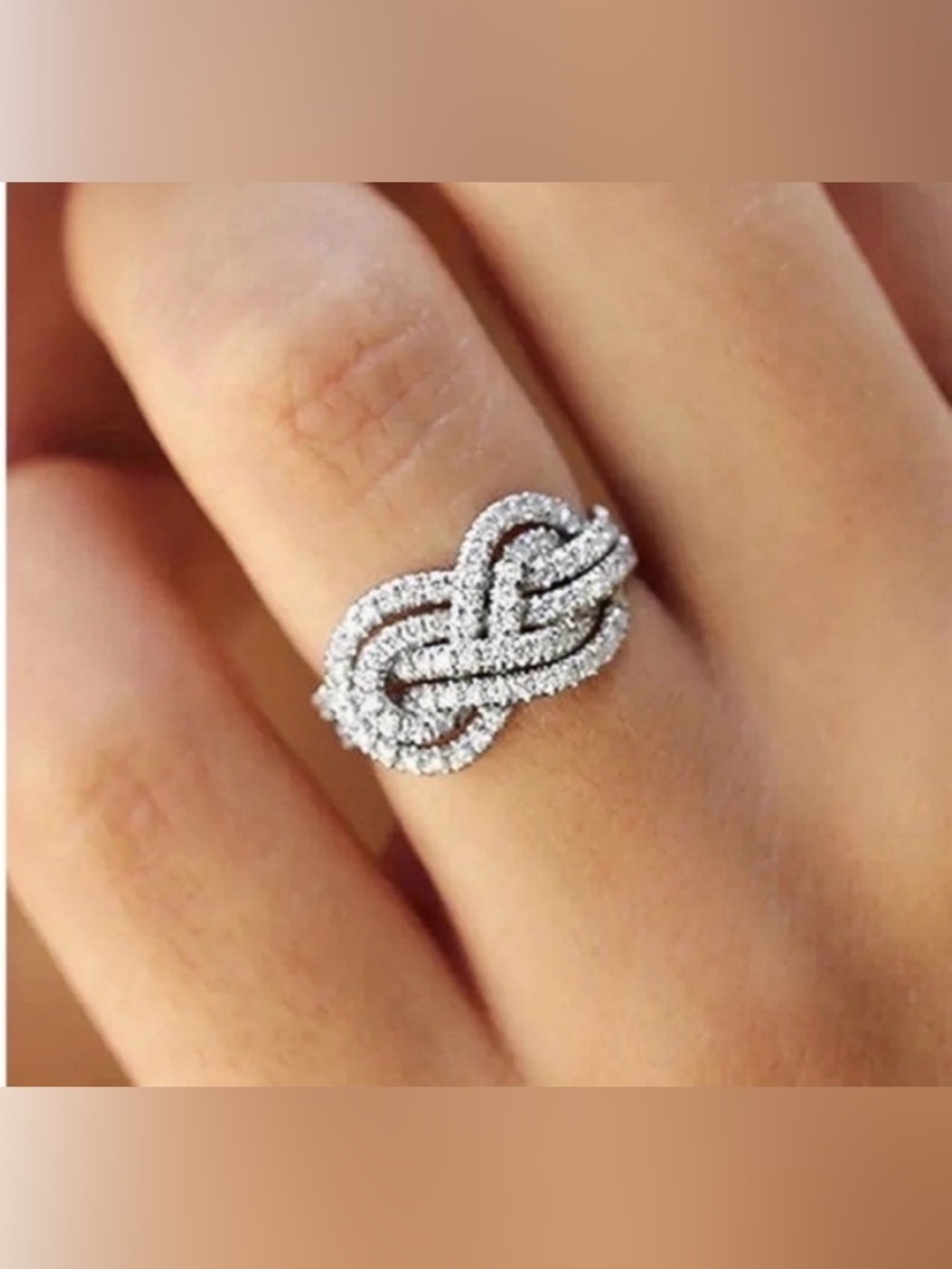 Micro paved CZ sparkly ring Knot Sterling Silver 925 Size 6 New